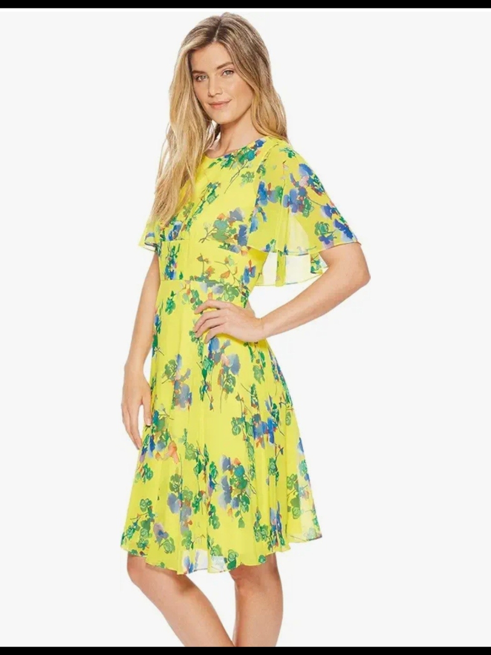Calvin Klein Yellow And Blue 💙💛 Floral Midi Dress